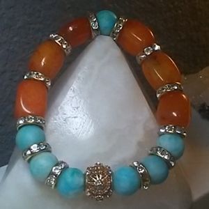 Bling Blue Jasper & Orange Agate Stone Bracelet